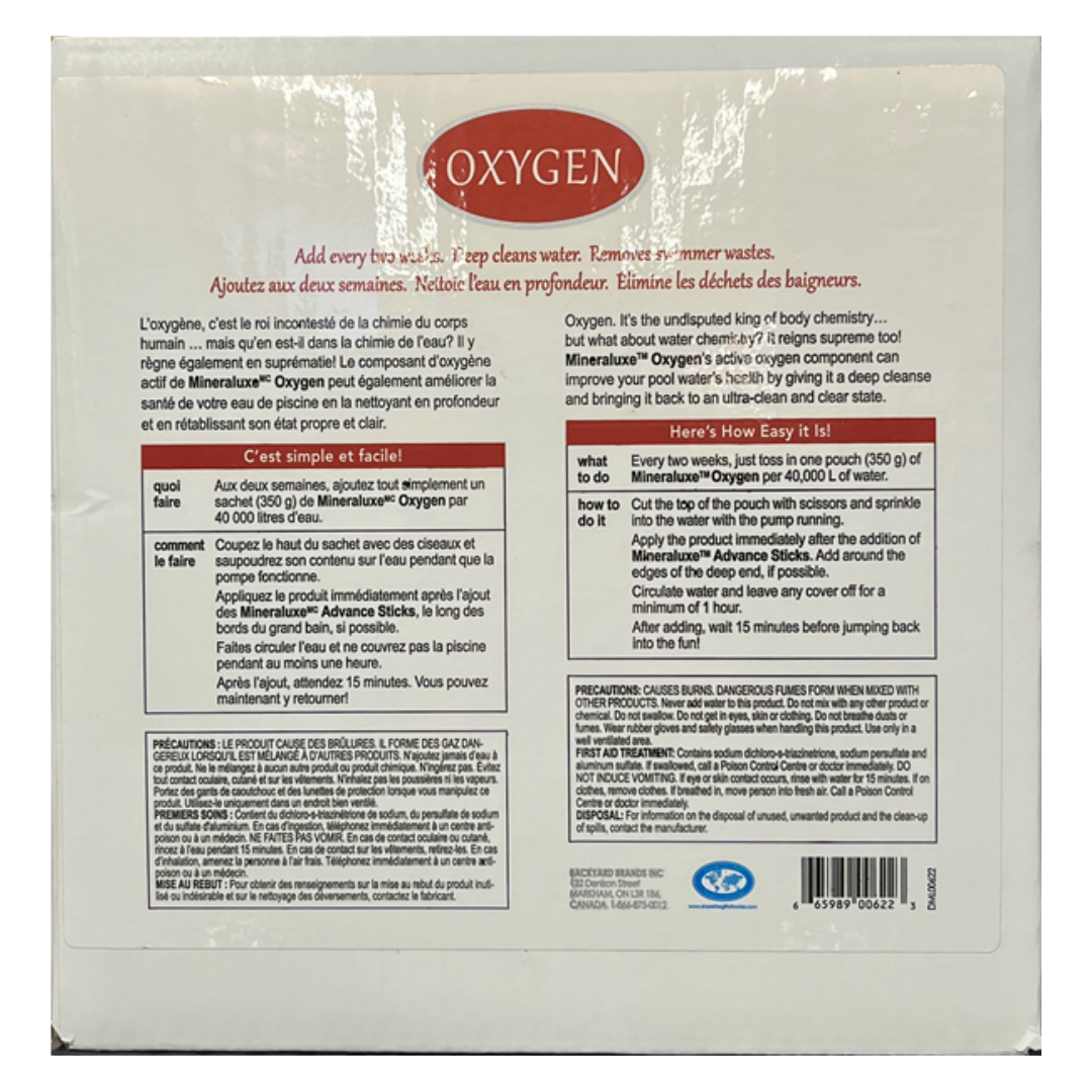 Mineraluxe Oxygen for Pools: 20 Pack (20 x 350g Bags) (P/N: DML00622)